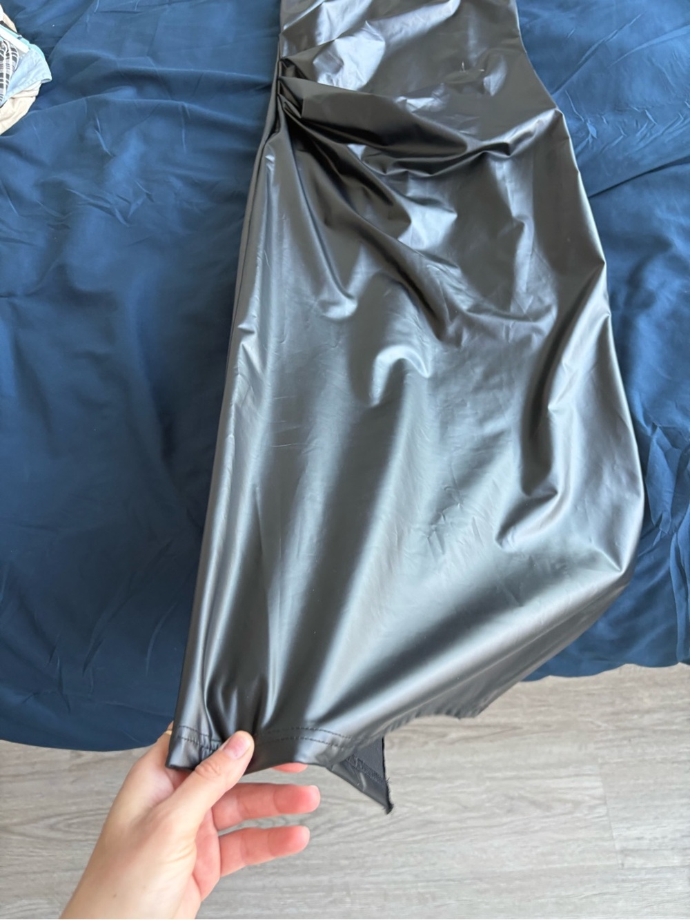 Sexy Mock Neck Faux Leather Maxi Dress - Black - Picture 5 of 5